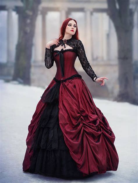 red gothic corset long prom ball gowns uk