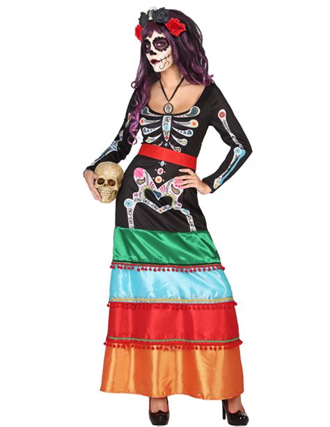 Déguisement mexicaine coloré long femme Dia de los muertos achat de