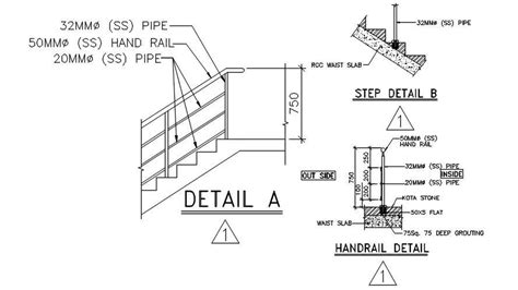 Typical Detail Of The Handrail Is Given In This 2d Autocad Dwg Drawing