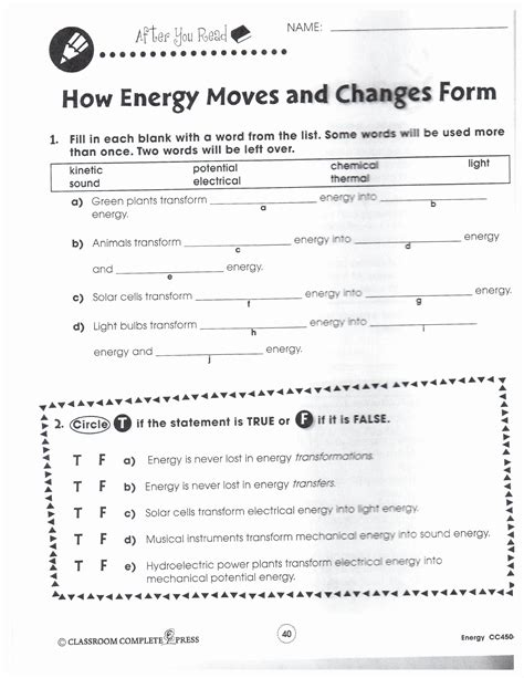 Work And Energy Worksheet Answer Key