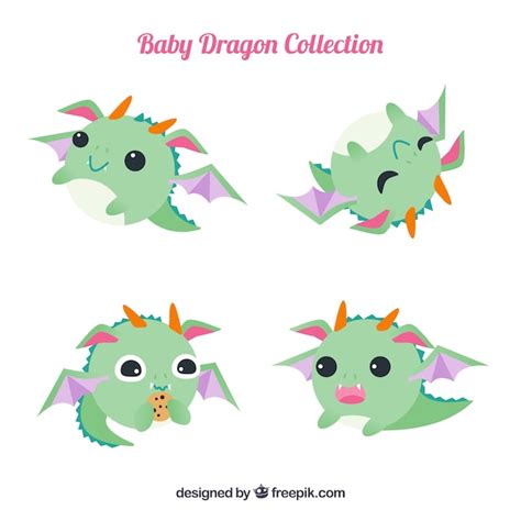 Colección De Personaje De Bebés Dragón Vector Premium