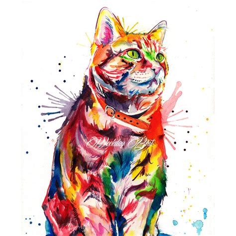Colorful Tabby Cat Art Print Print Of My Original Watercolor
