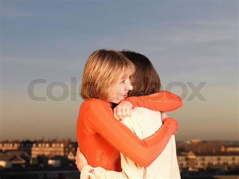 Two Women Hugging Stock Image Colourbox