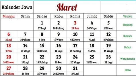 Kalender 2023 Versi Jawa Dan Weton Bulan Maret 2023 Temukan Hari