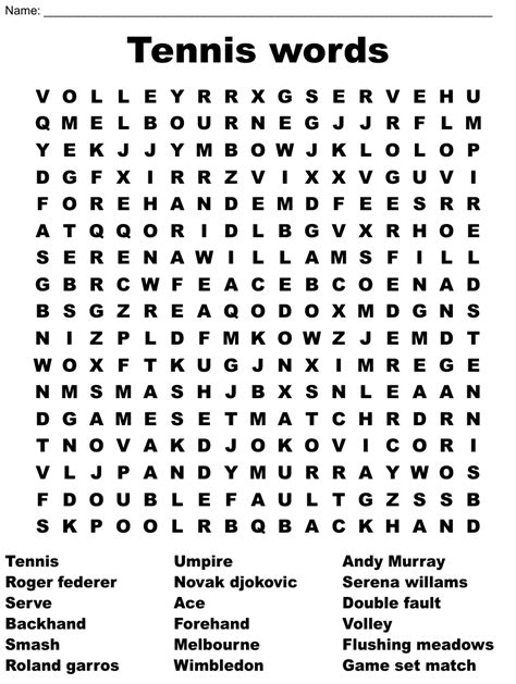 Tennis Vocabulary Worksheet Tennis Wordsearch Crossword Puzzle And