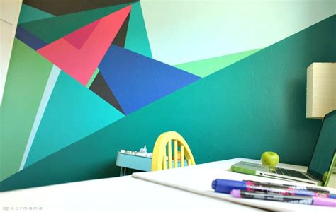 I recommend doing your longest lines first. Paint this: Geometric Wall Design | Pearmama
