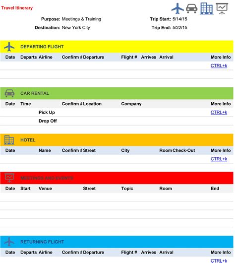 Free Itinerary Planner Template Ewriting