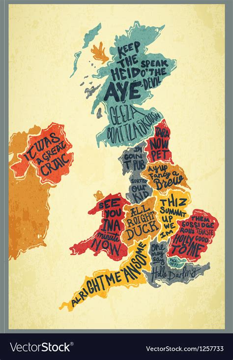 United Kingdom Typography Accents Map Royalty Free Vector