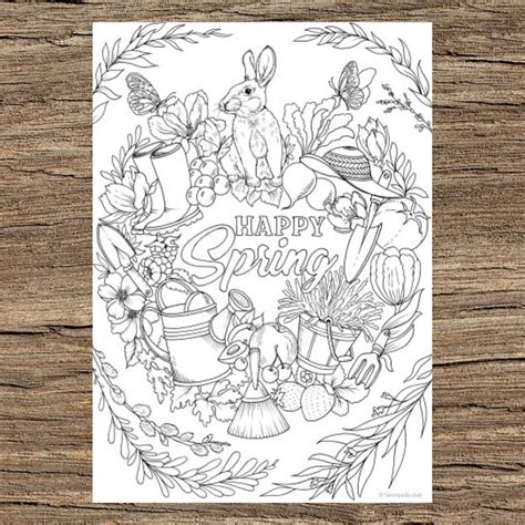 Happy Spring Printable Adult Coloring Page From Favoreads Etsy Canada