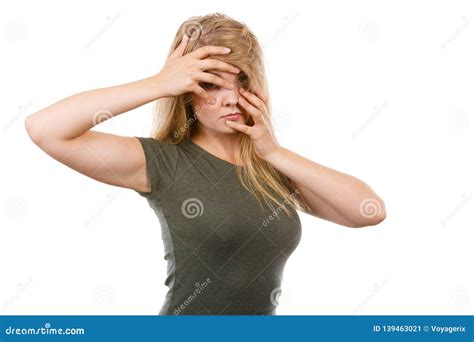 Ashamed Embarrassed Blonde Woman With Hands On Face Royalty Free Stock Image