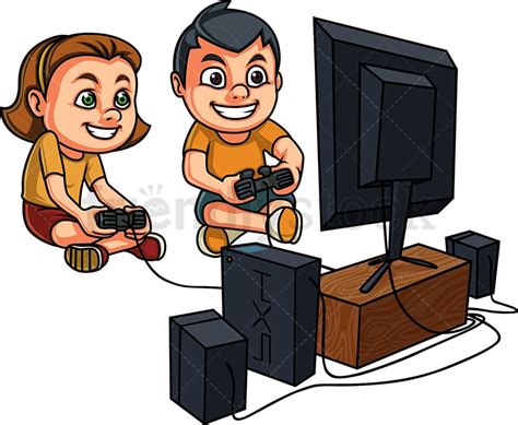 Kids Playing Video Games On Console Cartoon Vector Clipart Friendlystock