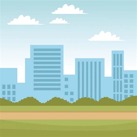 Premium Vector Cityscape View From Park Scenery Cartoon