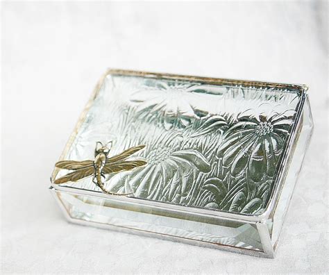 Stained Glass Box Clear Daisy 3x4 W Gold Plated Art Nouveau Etsy Glass Boxes Glass Jewelry