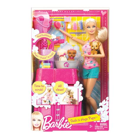 Barbie Suds And Hugs Pups Playset From Barbie Gives Her Two Pups A Bath