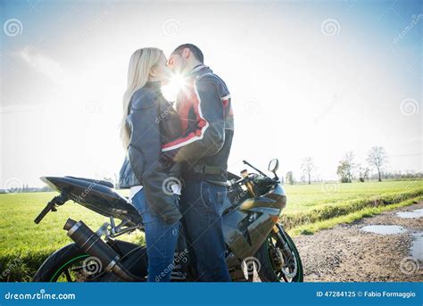 Couple And Motorbike Stock Image Image Of Gorgeous Black 47284125