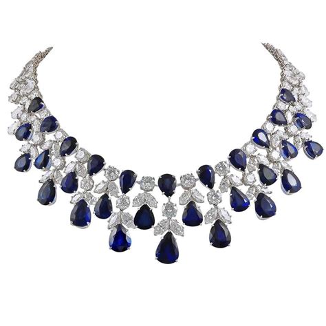 Graff Certified Sapphire Diamond Platinum Necklace Sapphire Necklace