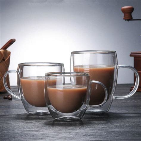 double coffee mugs with the handle mugs drinking insulation double wall glass
