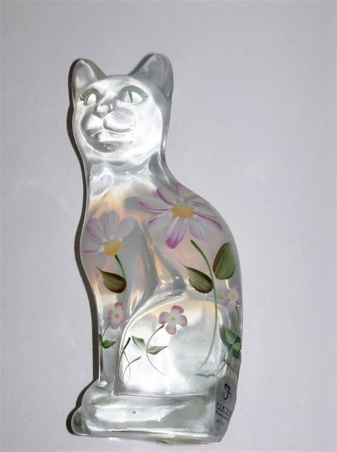 Vintage Cat Figurine Fenton Art Glass Handpainted Holiday