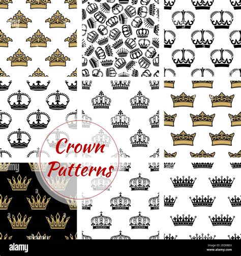 Vector Pattern Of Royal Crowns Seamless Background With Golden Royal