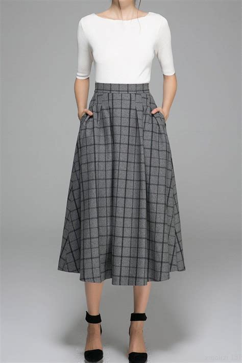 gray plaid skirt wool skirt midi skirt winter skirt womens etsy warm skirts plaid skirt