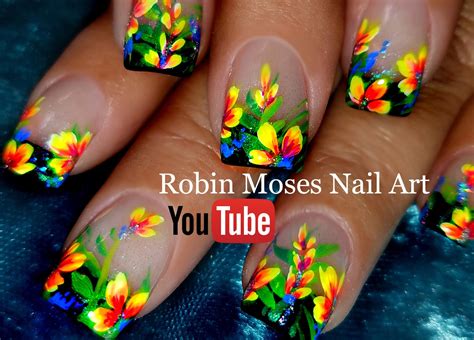 Robin Moses Nail Art Diy Hand Painted Neon Flower Nail Art Design Tutorial