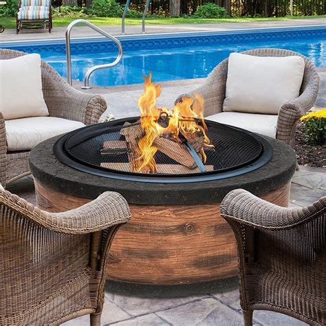 Round Fire Pit Wood Burning Fireplace Outdoor Patio Garden Steel Base