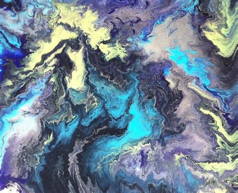 Turquoise Dream 8x10 Acrylic On Canvas Abstract Fluid Pour Abstract