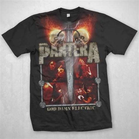 Pantera Lightning Skulls Mens Black T Shirt Black Tshirt Men