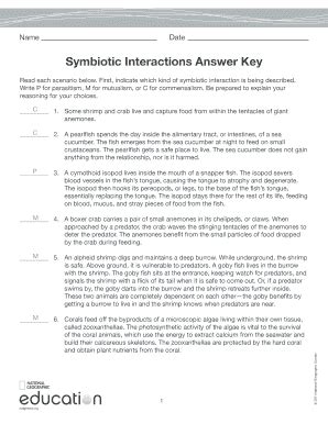 Which symbiosis is it worksheet