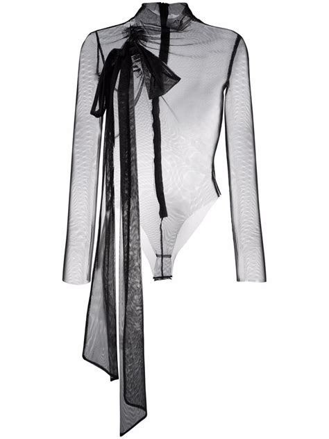 atu body couture bow detail sheer bodysuit black