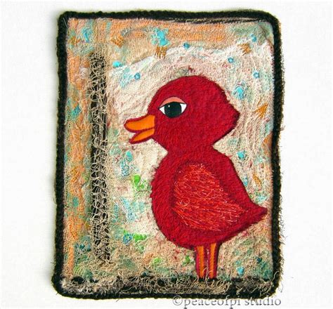 Peaceofpi Studio Red Duckling Bird Stitched Picture