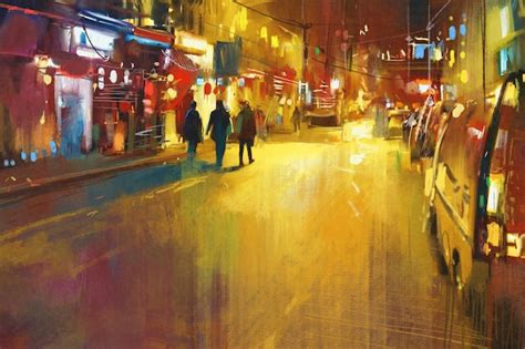 Premium Photo Colorful City Street At Nightillustrationdigital Painting