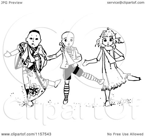 Clipart Of Retro Vintage Black And White Dancing Dolls Royalty Free