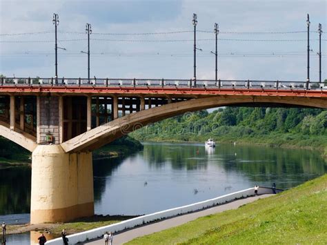 Vitebsk Belarus 5 August 2020 A Pleasure Boat On The River Over The Bridge Editorial Image