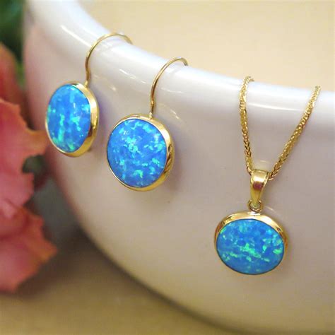 14K Gold Opal Necklace Blue Opal Dainty Necklace Gemstone Etsy