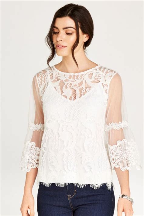 White Corded Lace Bell Sleeve Top Lace Bell Sleeve Top Corded Lace