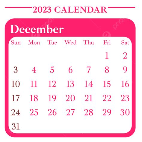 December 2023 Calendar Png
