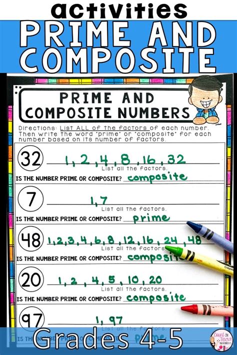 Prime And Composite Numbers Worksheet Math Activities Elementary