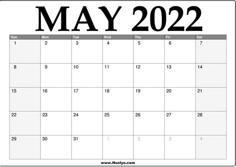 2022 May Calendar Printable Download Free Calendars