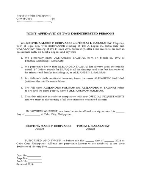 Joint Affidavit Of Two Disinterested Persons Pdf