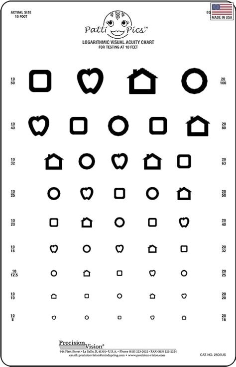 Kids Eye Chart Test Wall Chart 9x14 Patti Pics 9 Line Wide Spaced