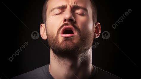 Man With His Mouth Open And Eyes Closed Background Tonsillitis