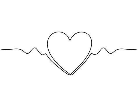 Cute Heart One Line Drawing Continuous Hand Drawn Wave Of Love