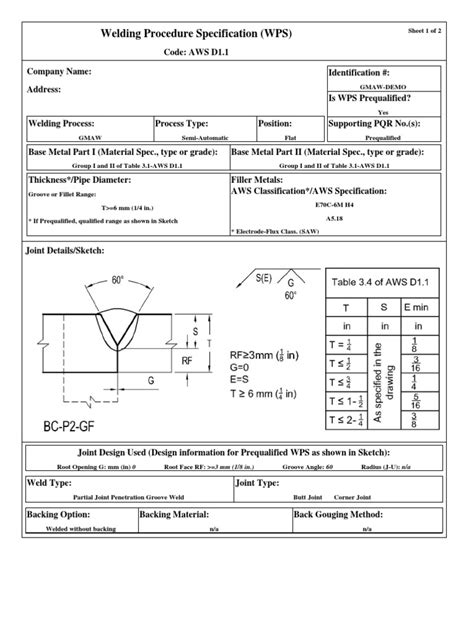 Welding Procedure Specification Sample