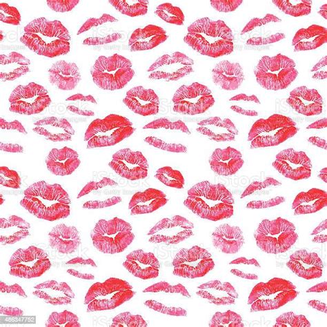 Seamless Pattern Red Lips Kisses Prints Background Stock Illustration