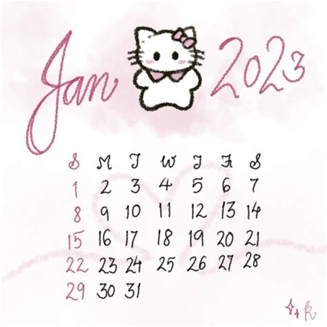 Pink Hello Kitty Cute January 2023 Calender Pink Calendar January