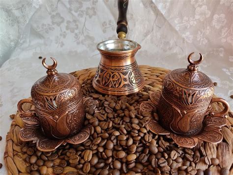 Arabic Turkish Greek Coffee Set Copper Coffee Sets Etsy Coffee Set