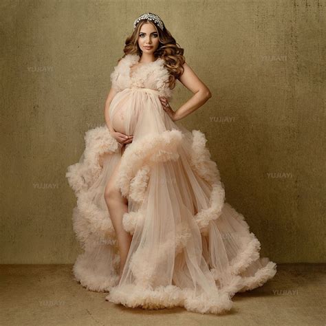 Tulle Maternity Gown Photo Shoot Robes Ruffles Puffy Tulle Maternity