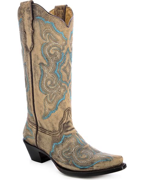 Corral Womens Embroidered Distressed Cowgirl Boots Snip Toe Sheplers