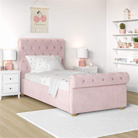 Pink Velvet Upholstered Single Sleigh Bed Frame Safina Buyitdirectie